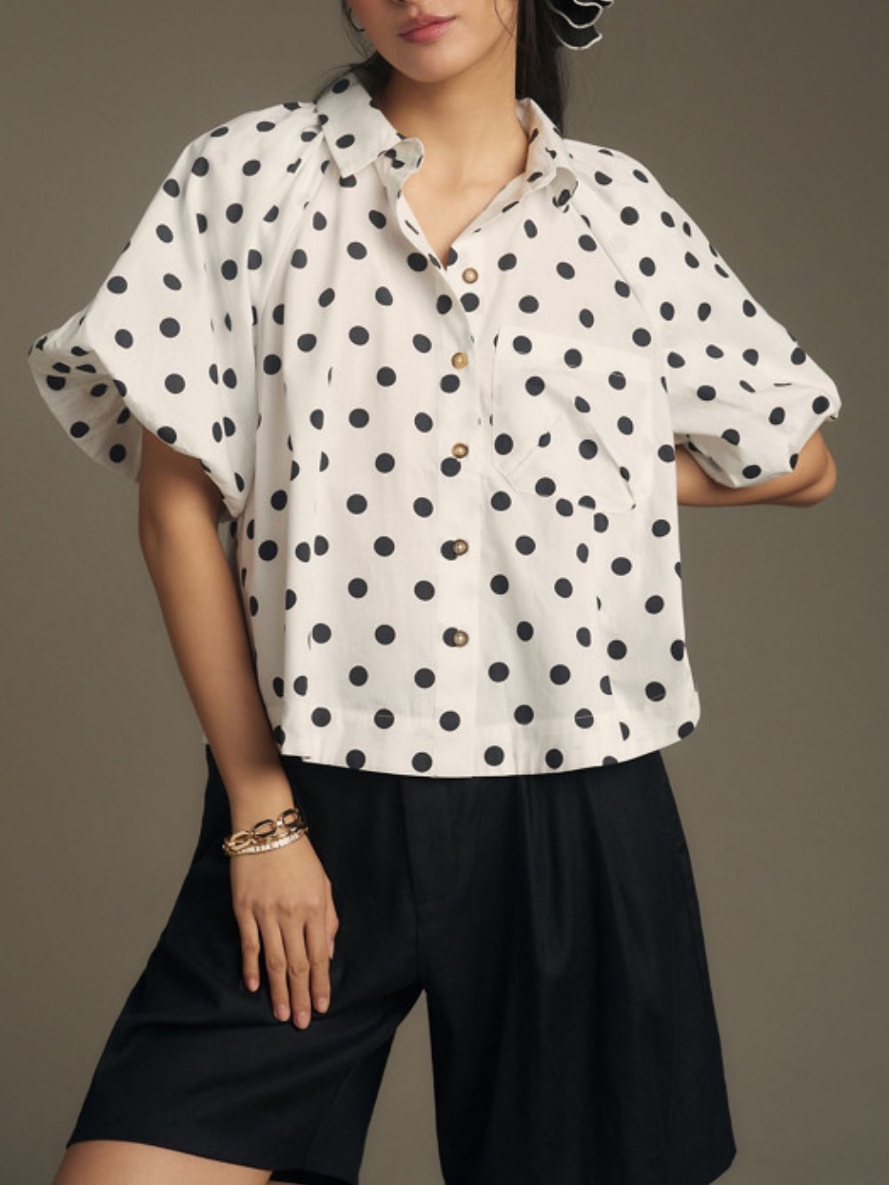 Zooey Bubble-Sleeve Buttondown